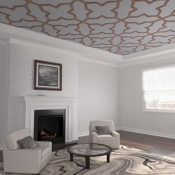 66 56W x 66 56H x 14T Large Laird Decorative Fretwork Wood Ceiling Panels, Walnut, Ekena Millwork, Mfr#: CELW67X67X0250LRDWA